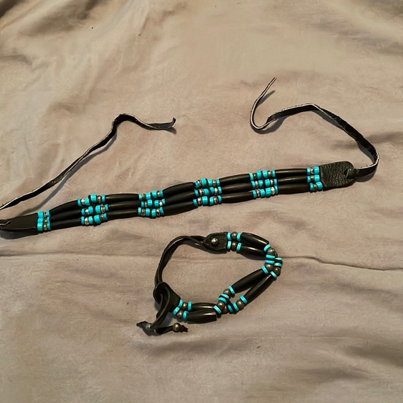 Jewelry - Leather beaded choker and bracelet